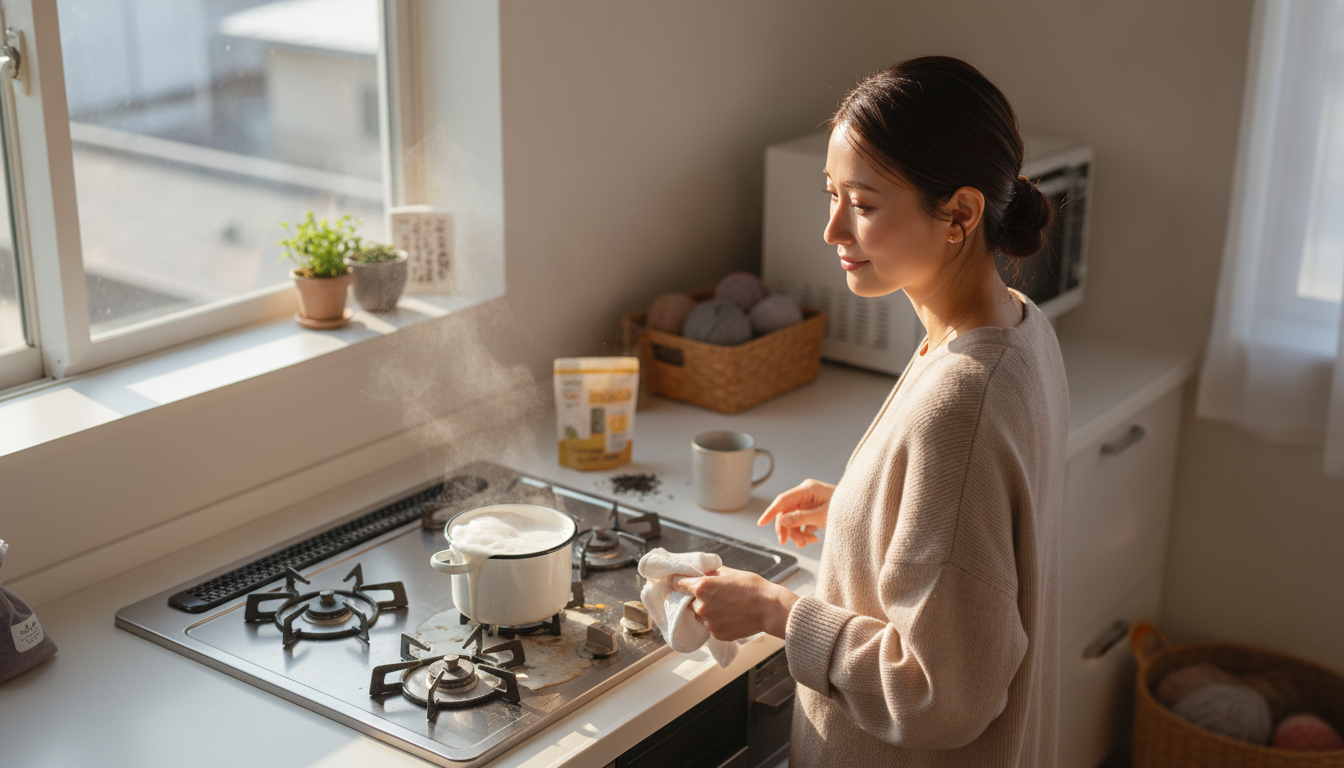 コンロに弾けた白い泡と、焦げた匂いに溶け出す記憶