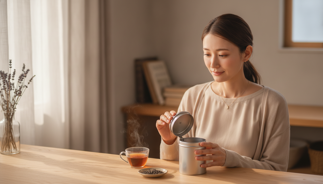 斜めに噛み合った銀色の茶筒と、心の摩擦をほどく朝