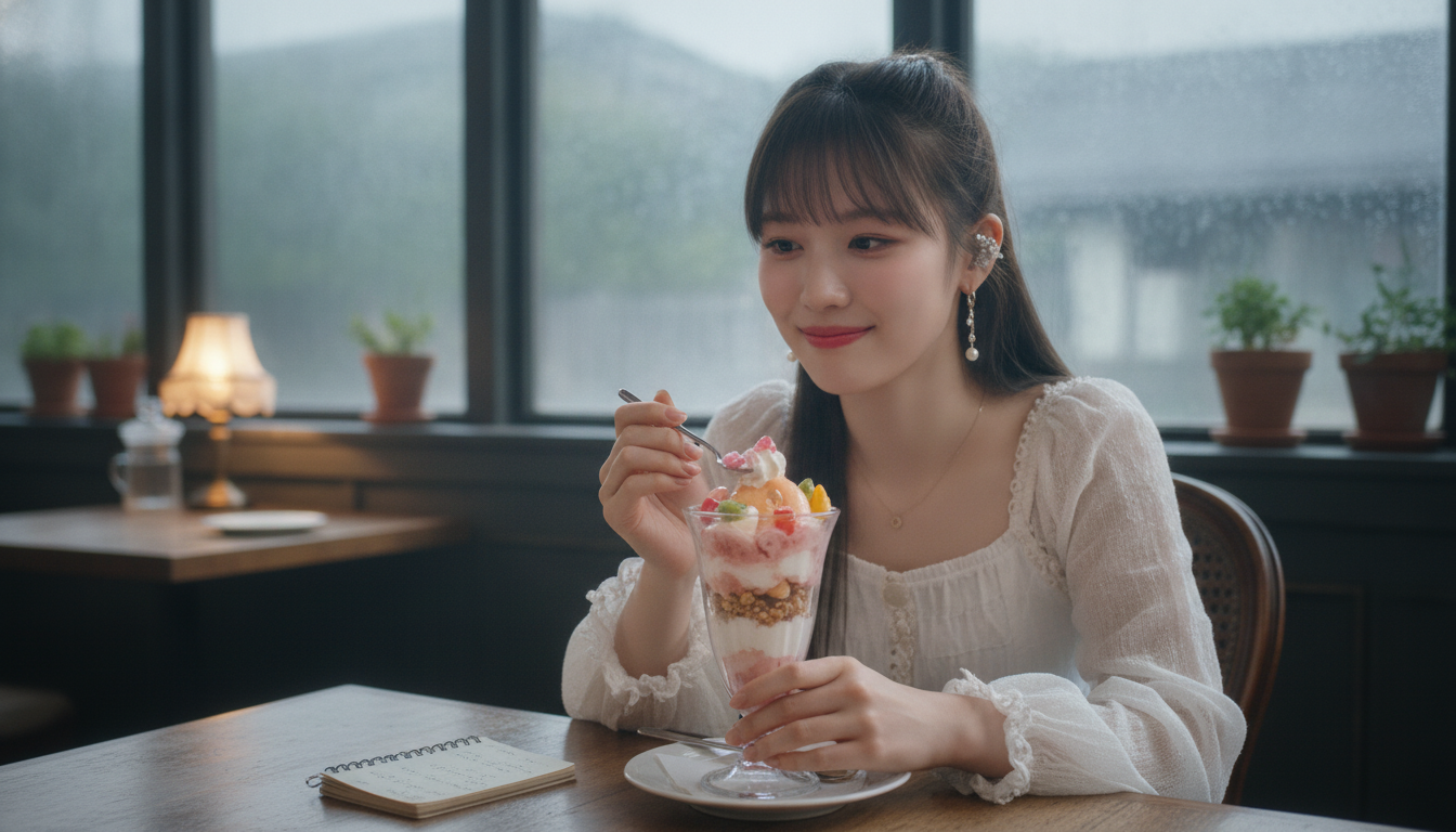 グラスに閉じ込められたピンク色の層。スプーンを沈めて味わう新しいリズム