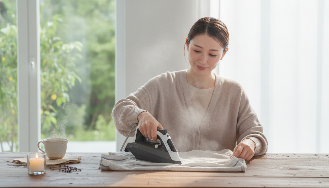 立ち上る麻の匂いと、消え切らないシワが作る柔らかな陰影