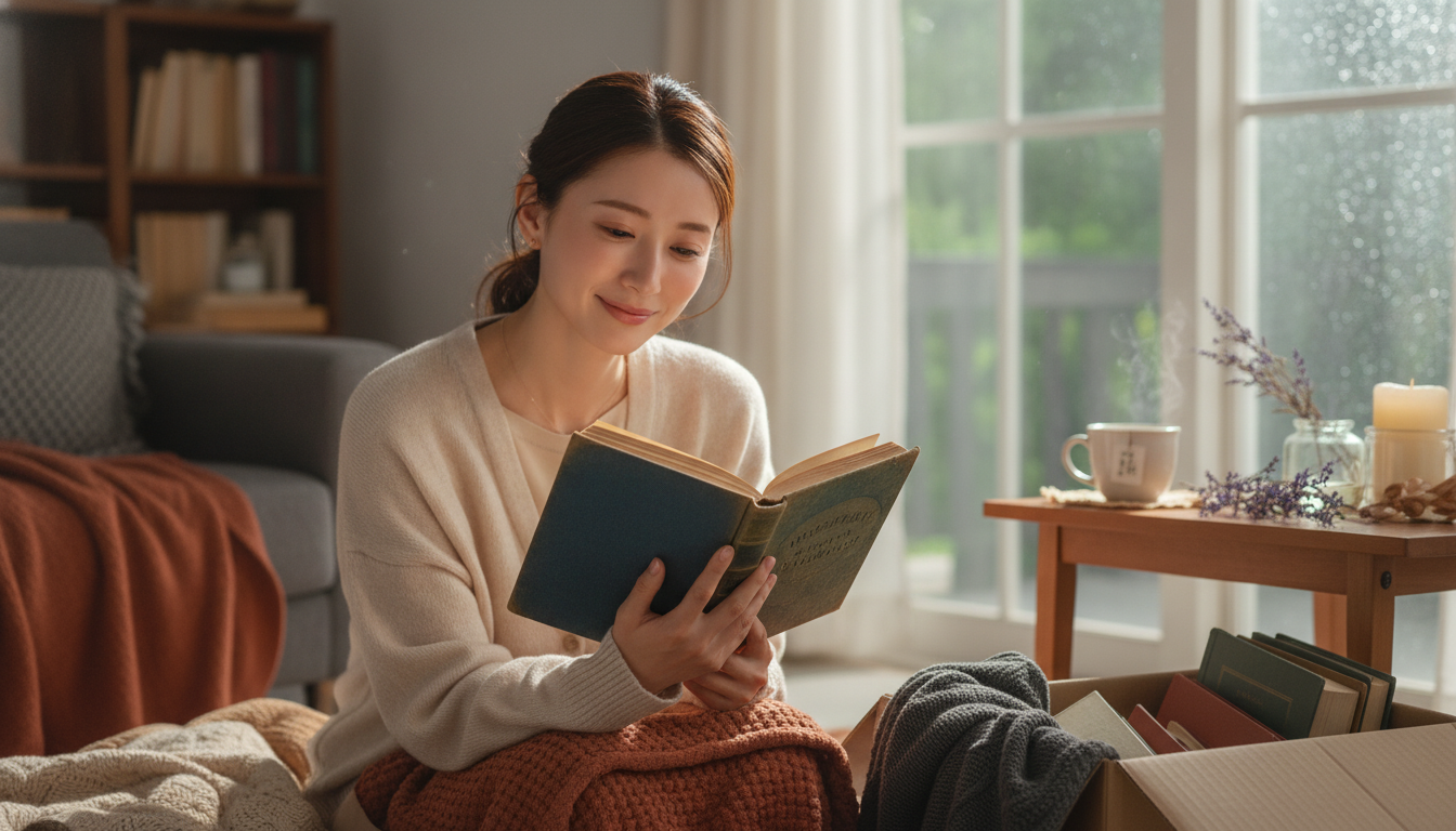 古い布張りの表紙と、物語の中で立ち止まる時間を愛しむ午後