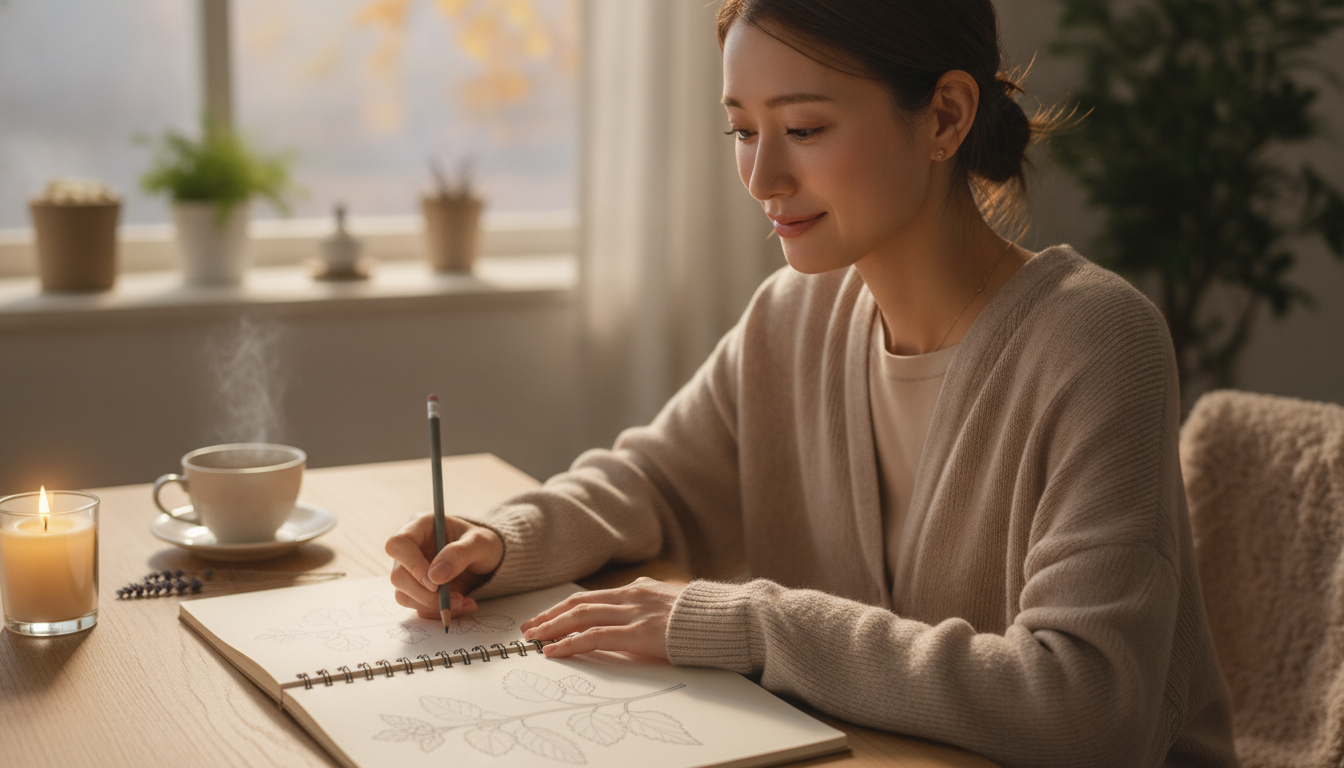 色を塗らない葉の輪郭と、完了を急がない朝の深呼吸