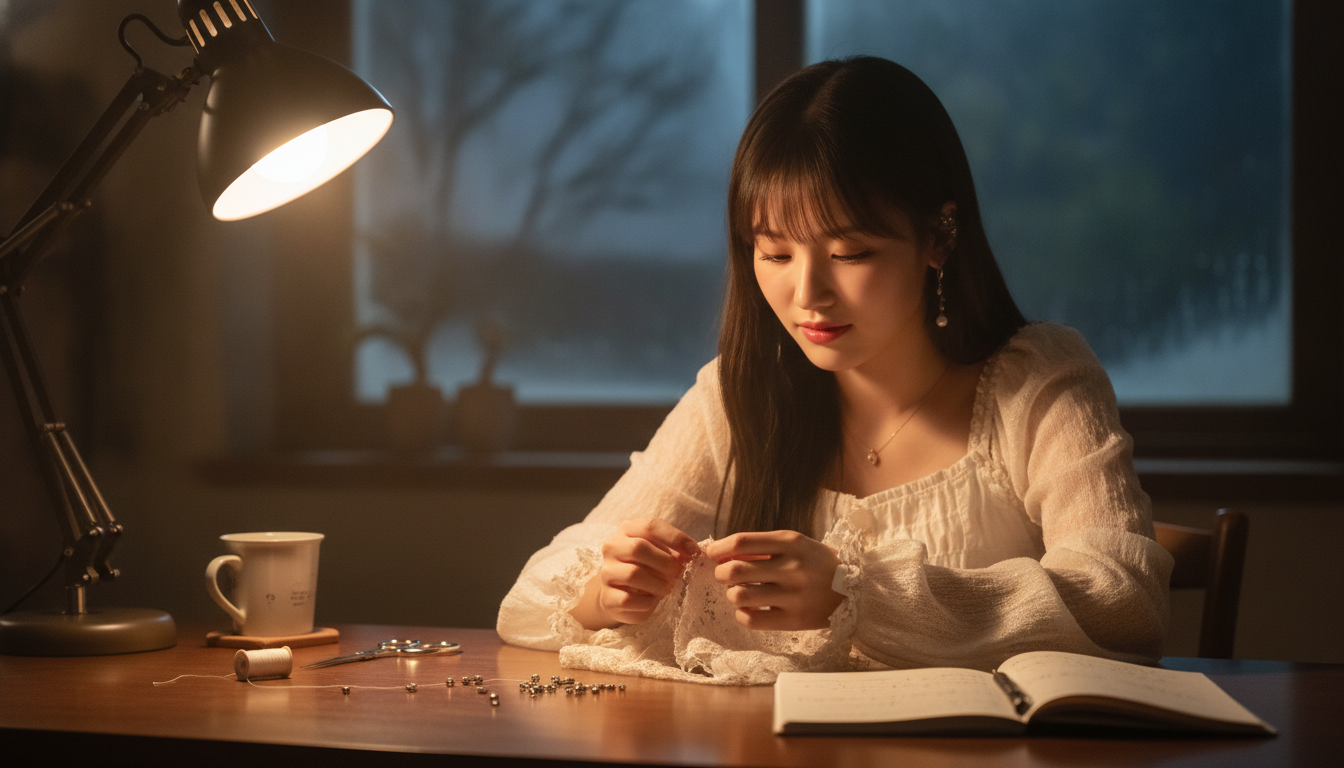 デスクライトの円い光と、不揃いな銀色ビーズが教えてくれた夜の深呼吸
