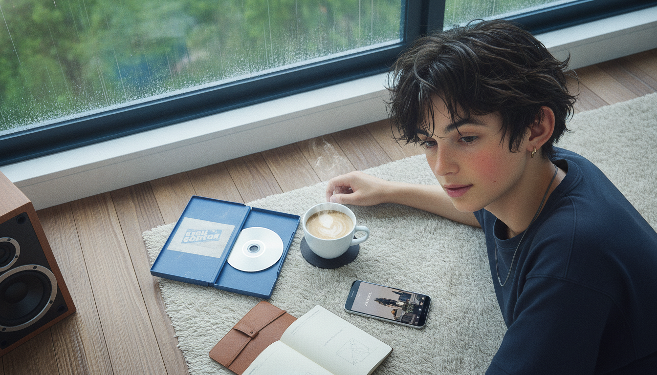 ゆうと本人と「雨の午後に開いた古いDVDケースと、増えていく世界の解像度」の内容を表すブログ挿絵