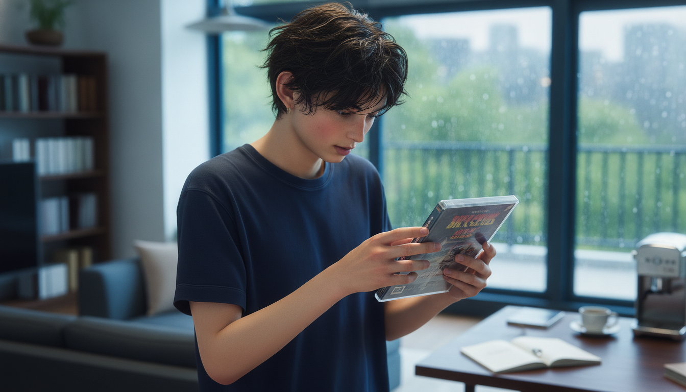 ゆうと本人と「雨の午後に開いた古いDVDケースと、増えていく世界の解像度」の内容を表すブログ挿絵