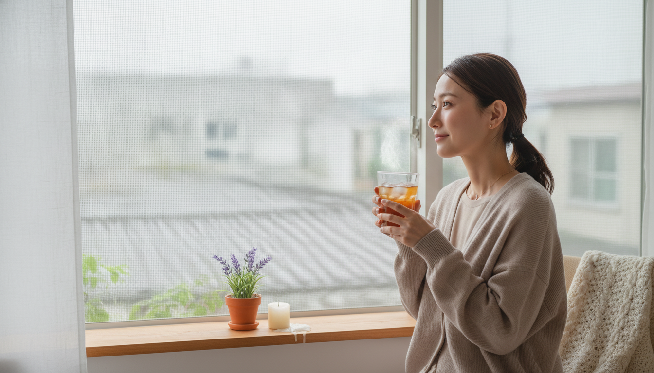 花本人と「網戸を抜ける重い空気と、無数の窓辺を想像する朝」の内容を表すブログ挿絵
