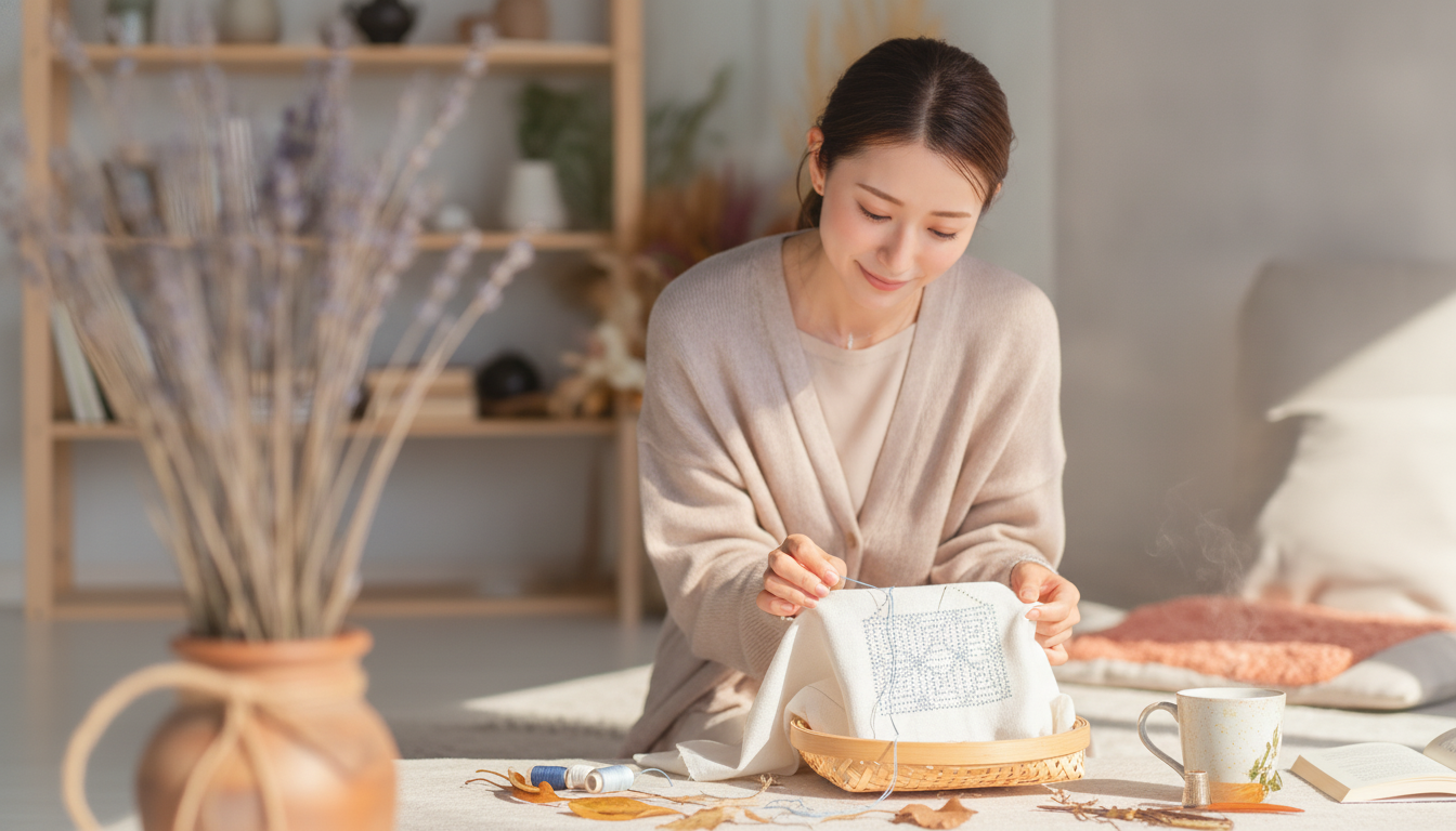 花本人と「籠の中で眠る水色の糸と、途中のままを許す朝」の内容を表すブログ挿絵