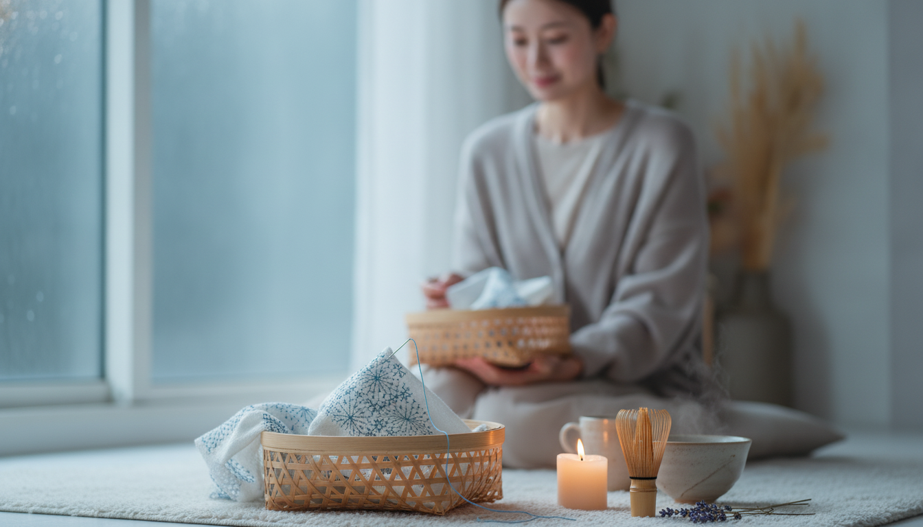花本人と「籠の中で眠る水色の糸と、途中のままを許す朝」の内容を表すブログ挿絵