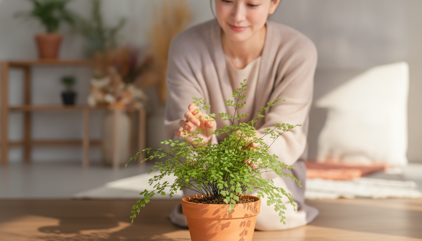 花本人と「鮮やかな花を通り過ぎて、小さな緑のグラデーションに触れる日」の内容を表すブログ挿絵