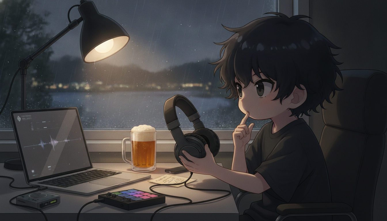しょーた本人と「完璧なループ音源と、好き嫌いの基準が書き換わる夜」の内容を表すブログ挿絵