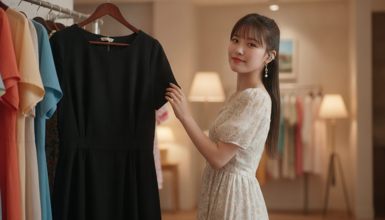 りん本人と「真夏のラックで触れた黒いリネンと、少しだけ広がった私のストライクゾーン」の内容を表すブログ挿絵