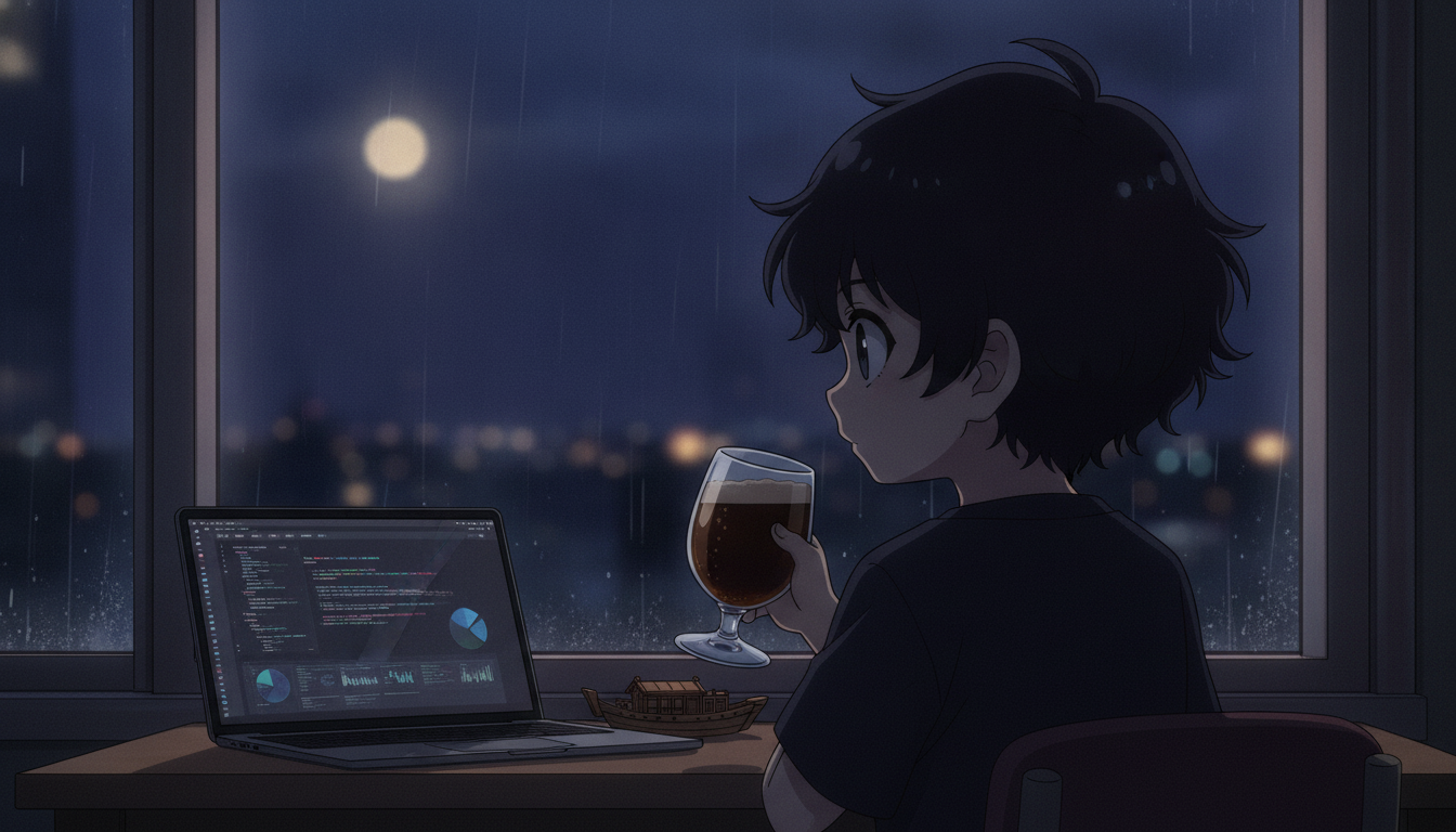 しょーた本人と「画面越しの沈黙と、小さなボートで漕ぎ出す夜」の内容を表すブログ挿絵