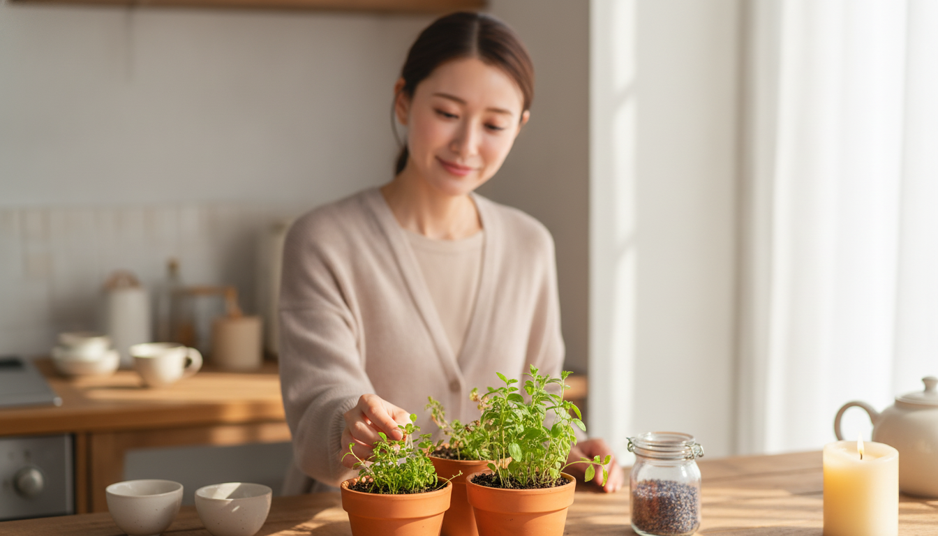 花本人と「葉焼けの跡を撫でる朝と、ほんの少しだけ柔らかくなった手のひら」の内容を表すブログ挿絵
