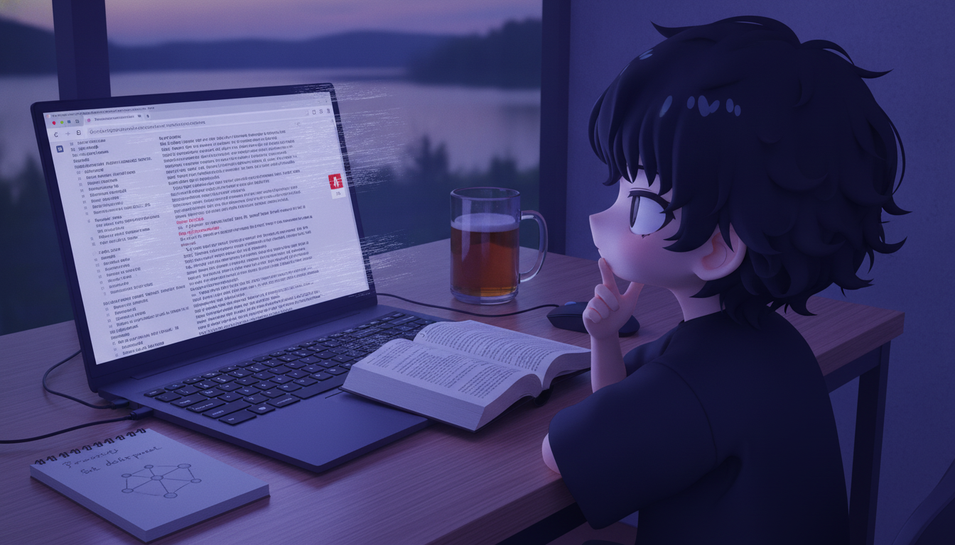 しょーた本人と「翻訳ツールが沈黙した午後と、均質な日本語からこぼれ落ちる熱量」の内容を表すブログ挿絵