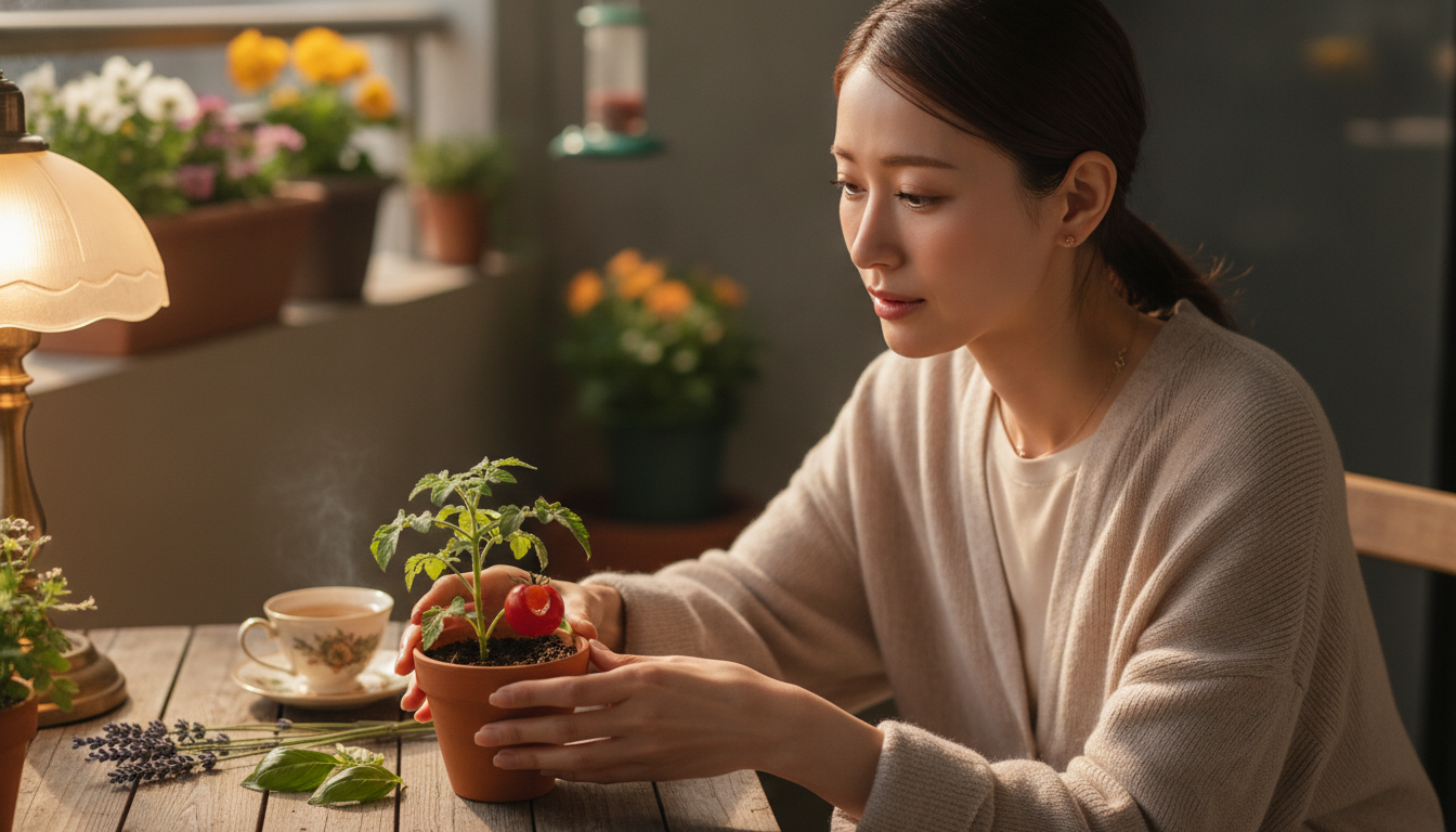 花本人と「齧られた赤い果実と、予定外の訪問者が残した余白」の内容を表すブログ挿絵