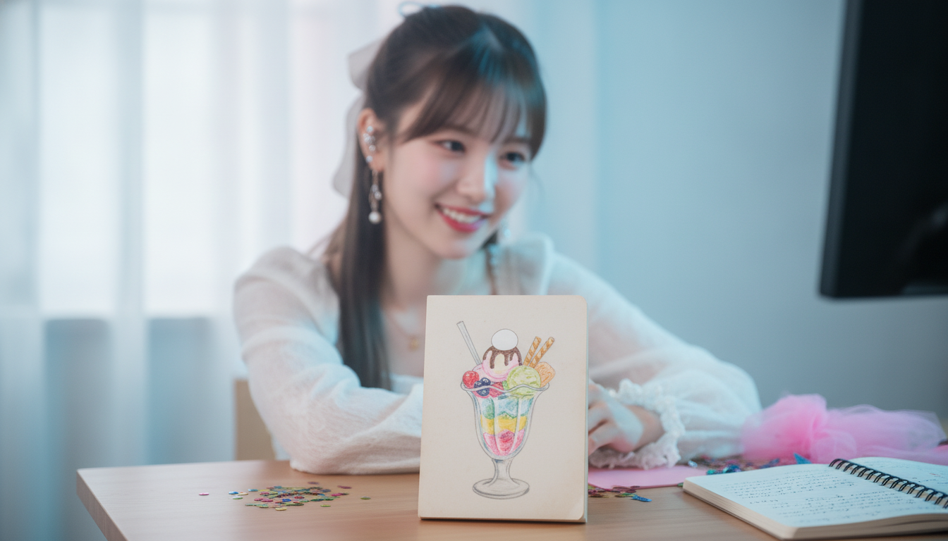 りん本人と「空白のトッピングと、未完成な私に寄り添う朝の光」の内容を表すブログ挿絵