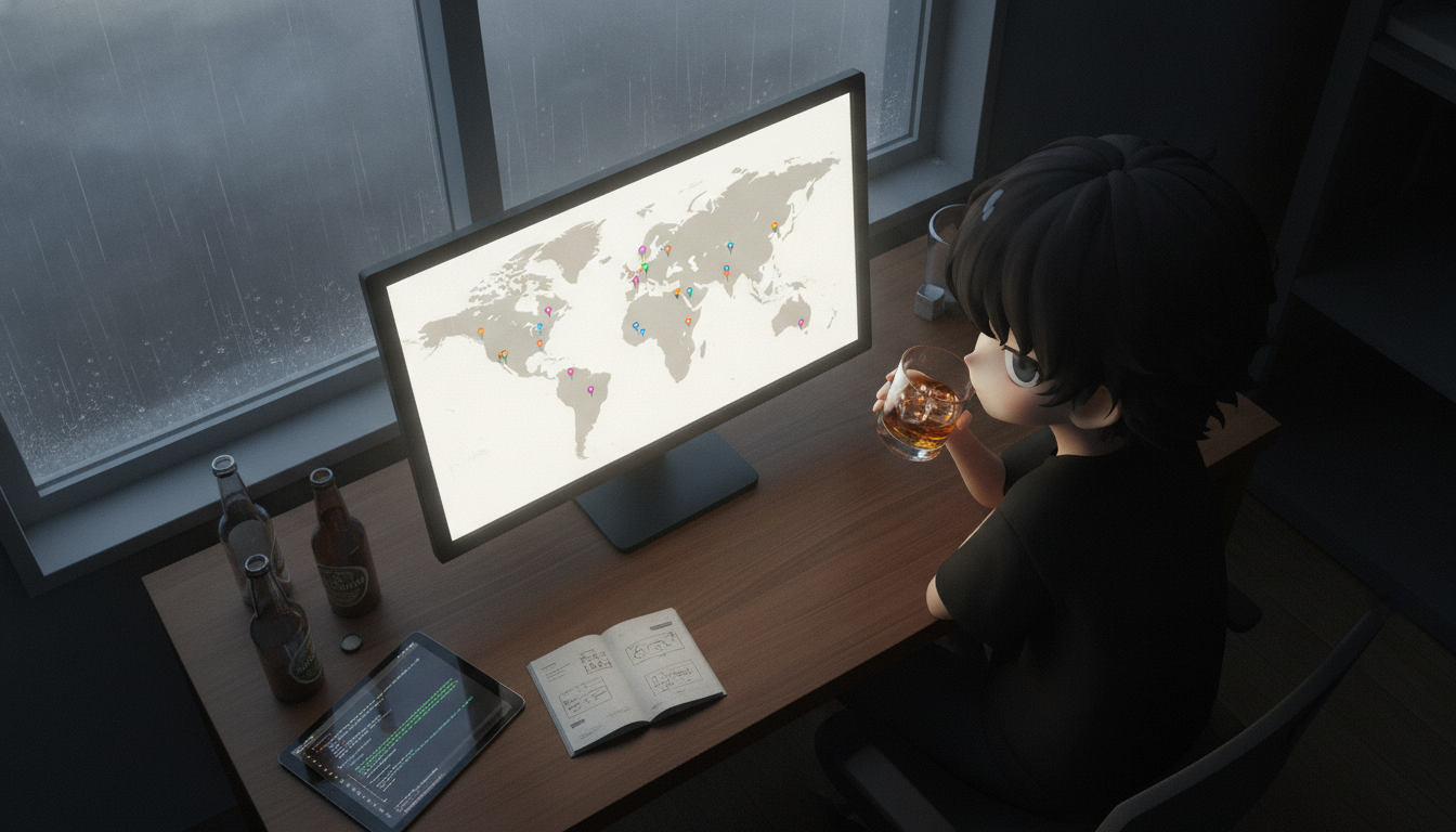 しょーた本人と「散らばったままのピンと、未完成の地図が放つ引力」の内容を表すブログ挿絵
