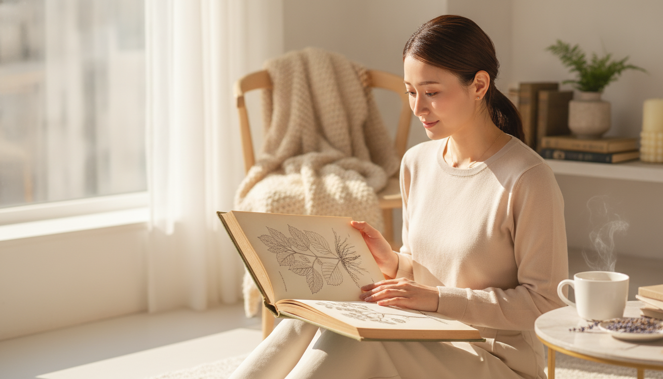 花本人と「インクで描かれた葉脈と、誰かのまなざしをなぞる朝」の内容を表すブログ挿絵