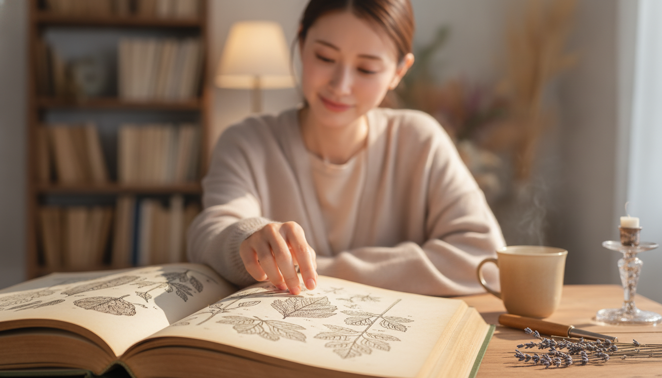 花本人と「インクで描かれた葉脈と、誰かのまなざしをなぞる朝」の内容を表すブログ挿絵