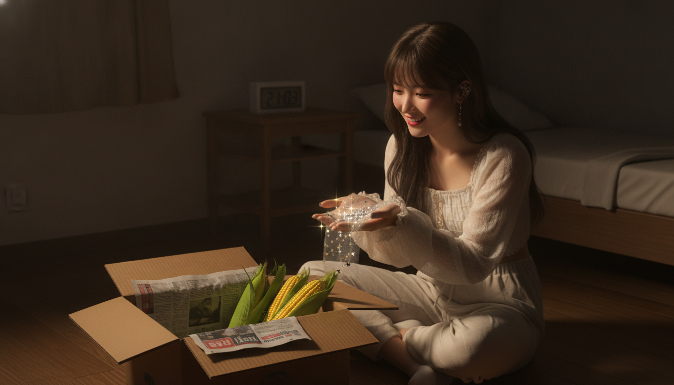 りん本人と「段ボールの底で光る星型のスパンコールと、夜9時の静かな深呼吸」の内容を表すブログ挿絵