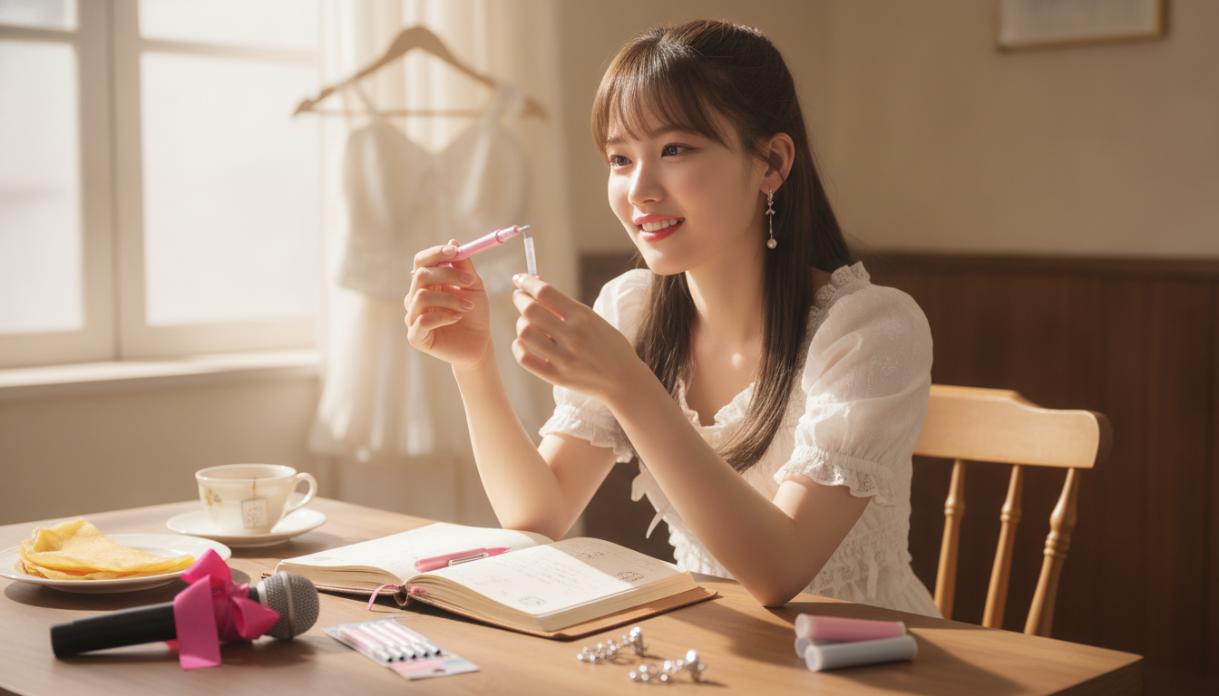 りん本人と「かすれたピンク色のインクと、透明な芯に詰まった私の歩幅」の内容を表すブログ挿絵