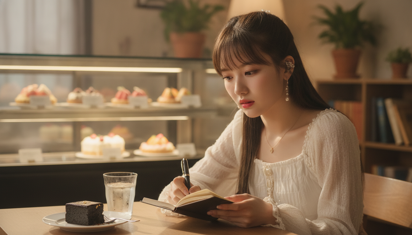 りん本人と「真っ黒なテリーヌと、言葉にできなかった真夏の午後の深呼吸」の内容を表すブログ挿絵