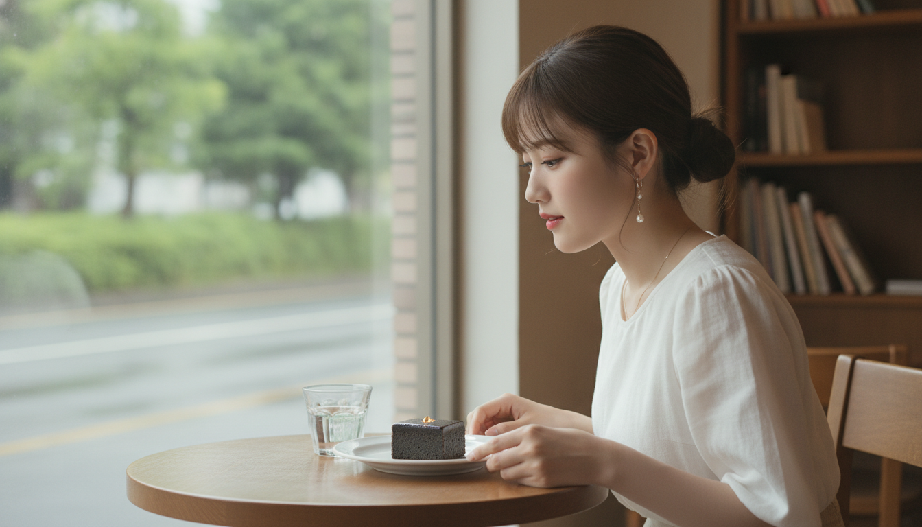 りん本人と「真っ黒なテリーヌと、言葉にできなかった真夏の午後の深呼吸」の内容を表すブログ挿絵