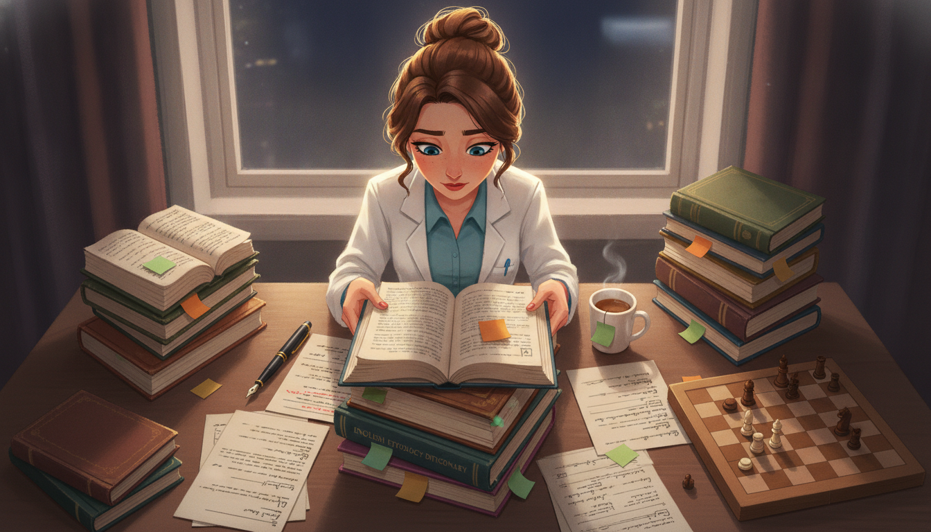 Sophia本人と「付箋のついた数冊の文献と、明日へ手渡す緩やかな分類の儀式」の内容を表すブログ挿絵