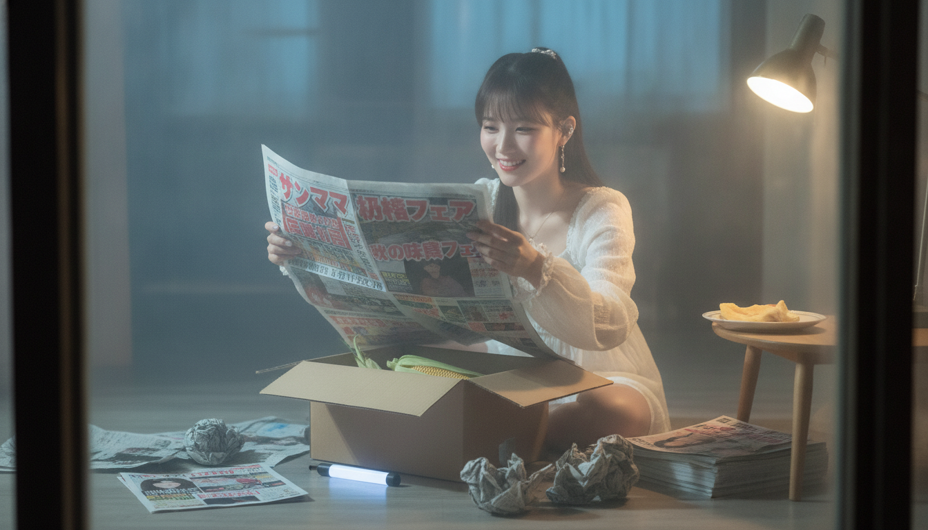 クシャクシャの新聞紙と、三日遅れで届いたビタミンカラー